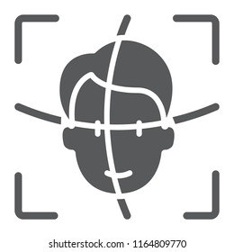 Face ID glyph icon, face recognition and face identification, face scanning sign, vector graphics, a solid pattern on a white background, eps 10.