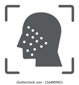 Face ID glyph icon, face recognition and face identification, face scanning sign, vector graphics, a solid pattern on a white background, eps 10.