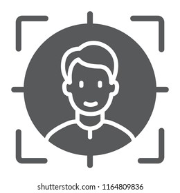 Face ID glyph icon, face recognition and face identification, face scanning sign, vector graphics, a solid pattern on a white background, eps 10.