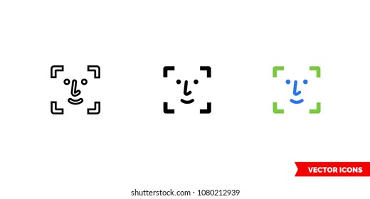 Face id icon of 3 types: color, black and white, outline. Isolated vector sign symbol.