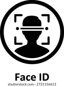 Face ID-Symbol - Schwarz-Weiß-Biometrisches Erkennungssymbol mit Scanrahmen und Kopfsilhouette