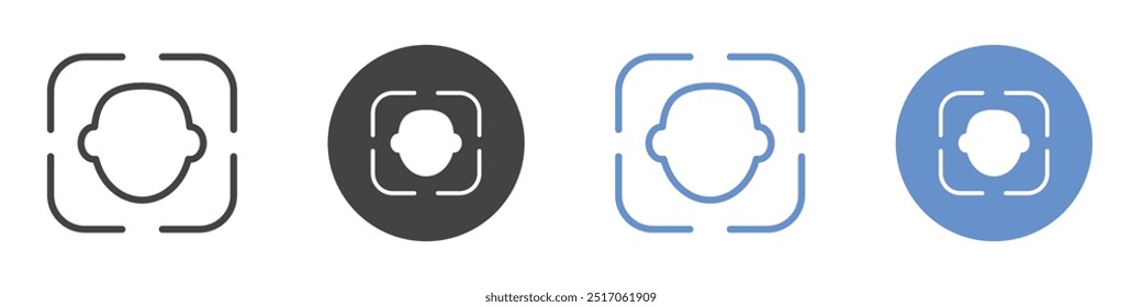 Face id icon flat line symbol set.