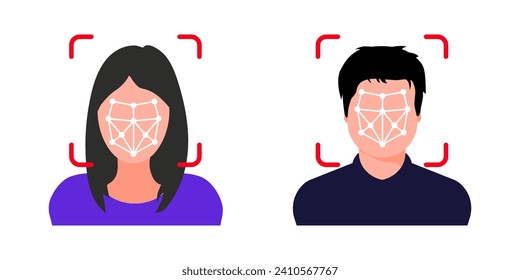 Face ID icon. Face identification. Identification of a person. Face scanning process. Biometric verification Facial recognition system, identification face identity detection. Vector illustration