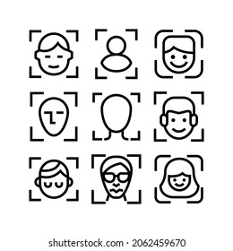 símbolo de identificación facial o logotipo símbolo de signo aislado ilustración vectorial - Colección de iconos vectoriales de estilo negro de alta calidad