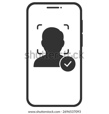 Face ID icon. Mobile facial recognition and biometric authentication on transparent background