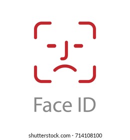 Face id Icon red color. sad face. Vector illustration 