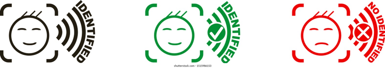 Face ID Icon Set. Facial recognition system signs. Facial Recognition System concept. Logo biometric scanning. Identification of a person through the system of recognition.