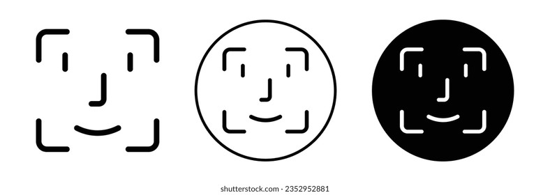 face id icon set. face recognition scan vector symbol. faceid sign. facial recognize icon in black color