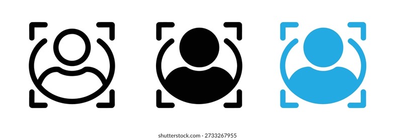 Face ID icon set vector. Bio metric recognition and user scanning symbol collection in outline and solid styles.