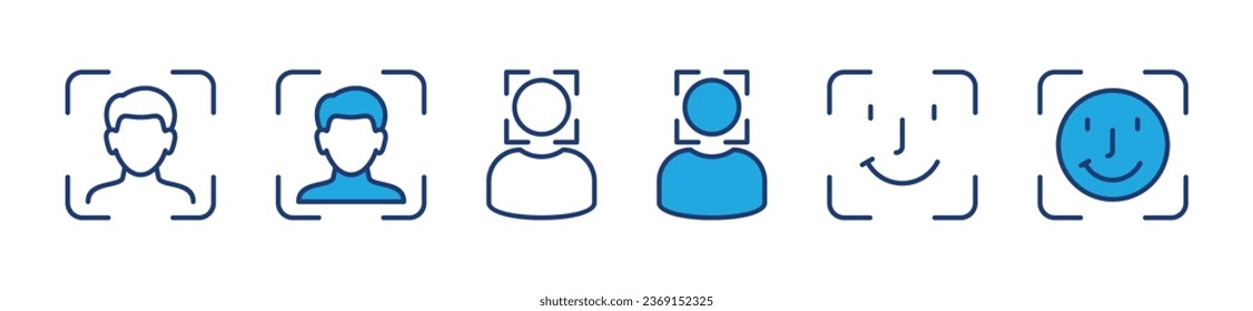 Iconos de identificación de caras. Símbolo del icono de exploración de identificación de reconocimiento facial. Trazo editable. Ilustración del vector