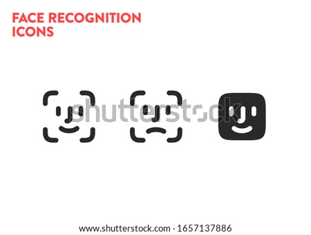 Face id icons. Face scanning process icons. Facial recognition system signs. Facial detection symbols. Vector illustration on white background