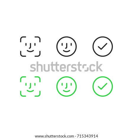 Face id icons. Face scanning process icons. Facial recognition system symbols. Facial detection icons. Vector icons on white background