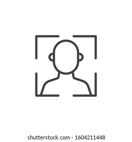 Face ID line icon. Facial recognition linear style sign for mobile concept and web design. Biometric identification outline vector icon. Cyber protection symbol, logo illustration. Vector graphics