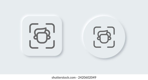 Face id line icon in neomorphic design style. Biometric signs vector illustration.