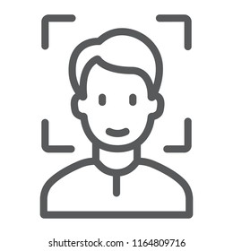 Face ID Line Icon, Face Recognition And Face Identification, Face Scanning Sign, Vector Graphics, A Linear Pattern On A White Background, Eps 10.