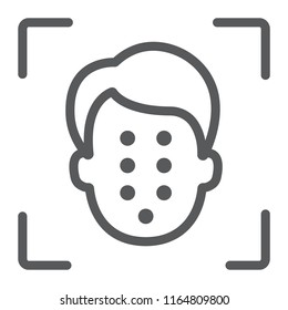 Face ID line icon, face recognition and face identification, face scanning sign, vector graphics, a linear pattern on a white background, eps 10.