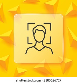 Icono de la línea de identificación de cara. Escaneo, escáner, persona, privacidad, protección de la información privada, desbloqueo, seguridad. Concepto de biometría. Estilo de glasmorfismo. Icono de línea de vector para negocios y publicidad.