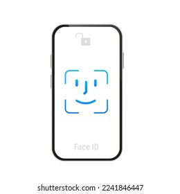 Face ID on mobile devices. Face scanning process. Face recognition. Biometric verification, facial recognition technology. Modern flat style for social networks, websites, banners. Vector illustration