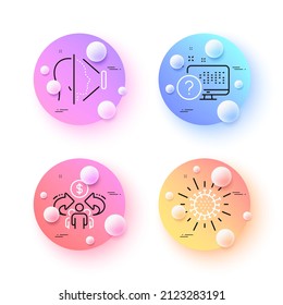 Face id, Online quiz and Sharing economy minimal line icons. 3d spheres or balls buttons. Coronavirus icons. For web, application, printing. Phone scanning, Web support, Share. Infection. Vector