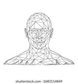 Face ID polygonale Drahtmodell schwarzen Umriss Vektor Vorderansicht. Biometrische Technologie digitales Gesicht 3D-Scannen. Gesichtserkennung, Detektionssystem. Sicherheitsüberprüfung und -identifizierung
