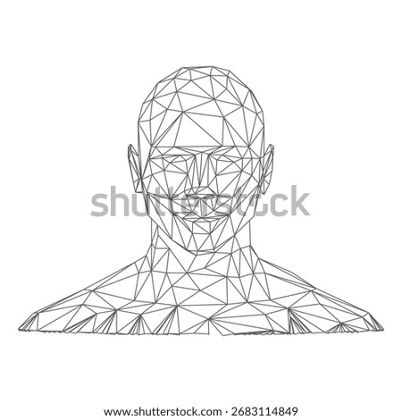 Face ID polygonal wireframe black outline vector front view. Biometric technology digital face 3D scanning. Facial recognition, detection system. Security verification and identification
