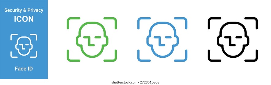 reconhecimento de face id ícone de segurança definir biometric authentication outline vetor design