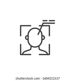 Face ID scan line icon. Facial recognition linear style sign for mobile concept and web design. Biometric identification outline vector icon. Cyber protection symbol logo illustration. Vector graphics