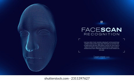 Face ID Scan Recognition AI. Artificial Intelligence Concept. Abstract Digital Particles Human Face. Robotics Concept. Wireframe Head Science Fiction Concept. Vector Illustration. Deep Learning Art.