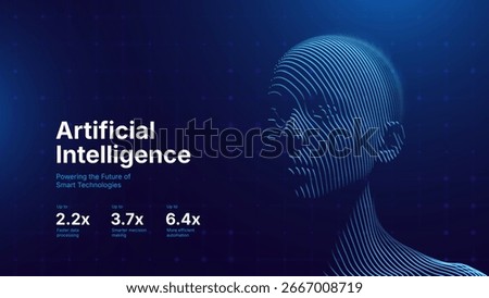 Face ID Scan Recognition AI. Artificial Intelligence Computer Vision Concept. Abstract Digital Particles Human Face. Future Robotics Concept. Vector Illustration. Deep Learning Art.