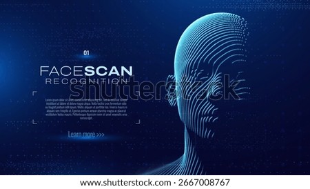 Face ID Scan Recognition AI. Artificial Intelligence Computer Vision Concept. Abstract Digital Particles Human Face. Future Robotics Concept. Vector Illustration. Deep Learning Art.