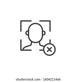 Face ID scan rejected line icon. linear style sign for mobile concept and web design. Biometric identification not recognized outline vector icon. Cyber protection symbol, logo illustration. 