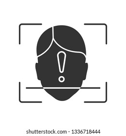 Face ID scan unidentified glyph icon. Silhouette symbol. Facial recognition. Face scan. Permission access rejected. Negative space. Vector isolated illustration