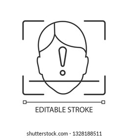 Face ID scan unidentified linear icon. Facial recognition thin line illustration. Face scan contour symbol. Permission access rejected. Vector isolated outline drawing. Editable stroke