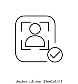 Face ID scanner with check mark, Face id approved outline vector illustration on white background..eps