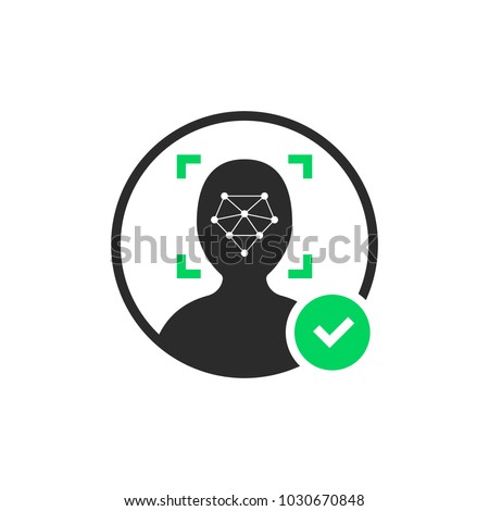 face id scanner logo with check mark. flat style trend simple logotype graphic design isolated on white background. concept of facial scanning for unlock your cellphone and people access authorization