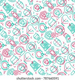 Face ID seamless pattern with thin line icons: face recognition, scanning, mobile authentication, approved, disapproved, face detect. Modern vector illustration.