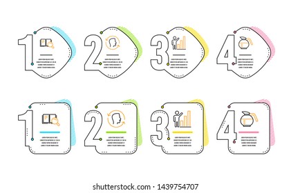 Face id, Search book and Graph chart icons simple set. Coffeepot sign. Identification system, Online education, Growth report. Brewed coffee. Business set. Infographic timeline. Line face id icon