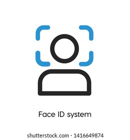 Face ID System  Vector Icon. Face ID System Silhouette Symbol. Linear Style Sign For Mobile Concept And Web Design. Face ID System Symbol Logo Illustration. Vector Graphics - Vector.