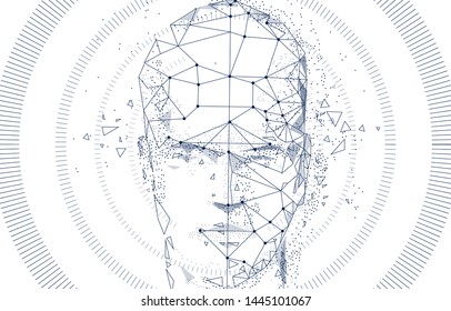 Face id technology. Trendy Innovations cyborg systems.  Innovations systems identifications and development computers software industry. Poligon personal encryption protection.