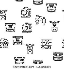 Face Id Technology Vector Seamless Pattern Thin Line Illustration
