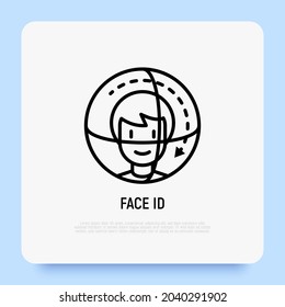 Icono de línea delgada de ID de cara. Ilustración vectorial moderna de la autenticación de seguridad.