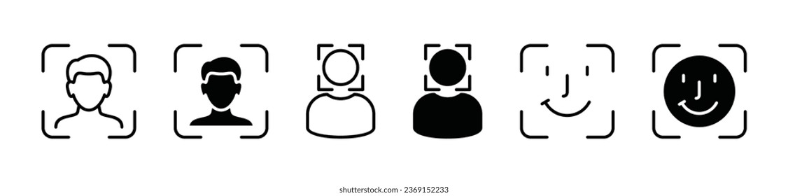 Iconos de línea delgada de ID de cara. Símbolo del icono de exploración de identificación de reconocimiento facial. Trazo editable. Ilustración del vector