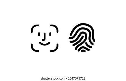 Face id, touch id. Scanners icons set, vector. Dentification icon. Facial recognition scan. Face Security process. Security, id scanners.