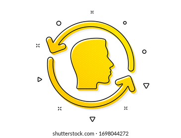Signo de actualización de id. de cara. Icono de repetición de escaneo facial. Símbolo de cabeza. Patrón de círculos amarillos. Icono de ID de cara clásica. Elementos geométricos. Vector