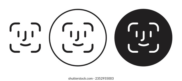 face id vector icon set. face recognition scan system symbol. facial recognize faceid sign in black color for apps Ui designs