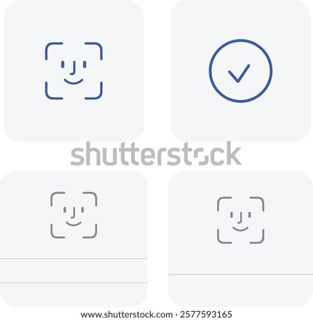 face id vector icon set. face recognition scan system symbol. facial recognize faceid sign in black color for apps Ui designs