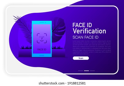 Verificación de cara en el navegador de ventanas de concepto de teléfono en fondo de degradado oscuro. Ilustración vectorial.