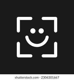 Face identification dark mode glyph ui icon. Simple filled line element. User interface design. White silhouette symbol on black space. Solid pictogram for web, mobile. Vector isolated illustration