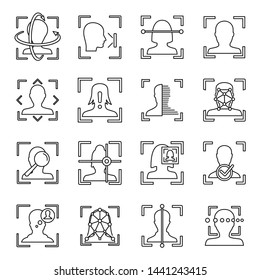 Face identification icons set. Outline set of face identification vector icons for web design isolated on white background