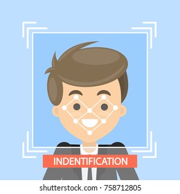 Face identification illustration. Man with face recognition.